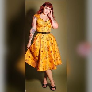 NWT Heidi Dress in Mustard Spanish Fans